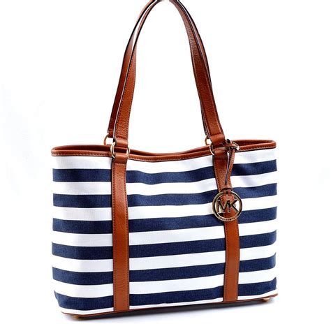 michael kors navy and white striped bag|Michael Kors blue leather bag.